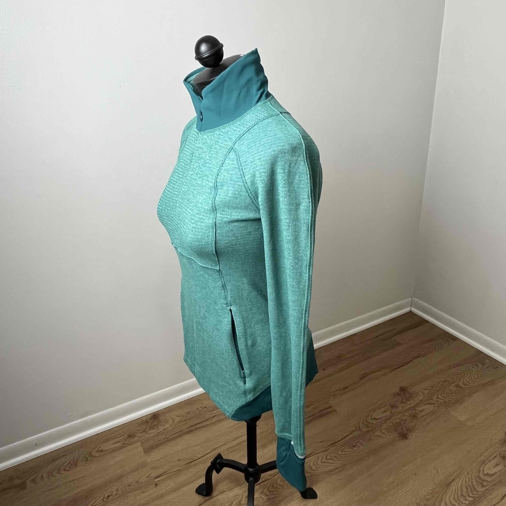 Lululemon Wee Stripe Forage Teal Dark Fuel Kanto Catch Me 1/2 Zip Size 8. Rare!! - Picture 4 of 8